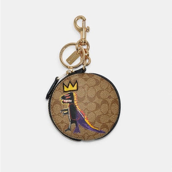 Coach X Jean Michel Basquiat Circular Coin Pouch In Signature Canvas Purse Charm - Picture 1 of 11